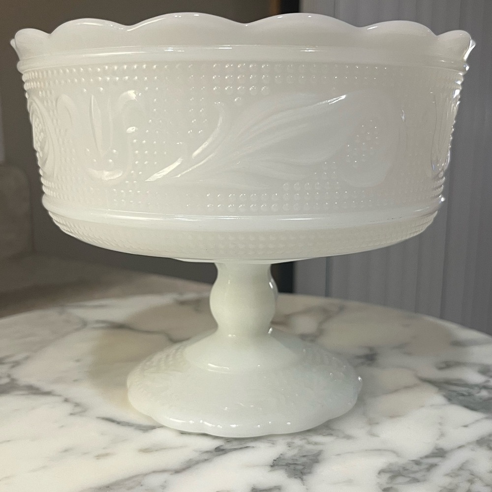 1950’s Mid-Century E.O. Brody MilkGlass Pedestal Bowl
